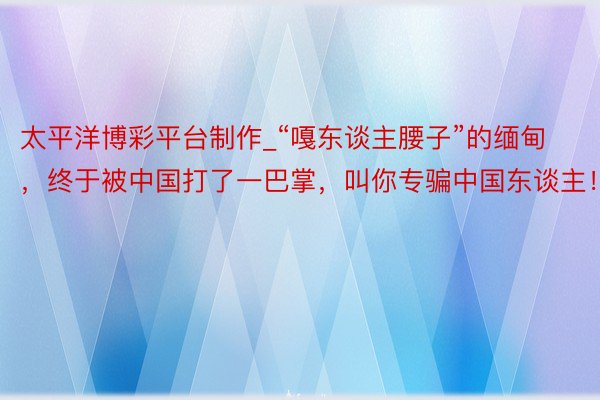 太平洋博彩平台制作_“嘎东谈主腰子”的缅甸，终于被中国打了一巴掌，叫你专骗中国东谈主！