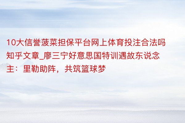 10大信誉菠菜担保平台网上体育投注合法吗知乎文章_廖三宁好意思国特训遇故东说念主：里勒助阵，共筑篮球梦