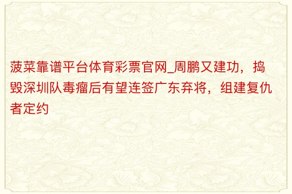 菠菜靠谱平台体育彩票官网_周鹏又建功，捣毁深圳队毒瘤后有望连签广东弃将，组建复仇者定约